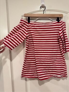 Source Unknown Red and White Striped Off-Shoulder Tee